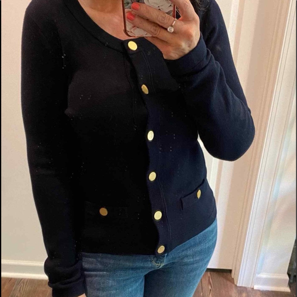 AUDREY & GRACE~Size L John Republic Classic Navy Cardigan Sweater ~Gold Buttons~
